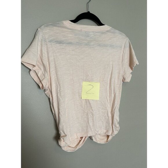 Women's Pink Summer Crop Top Solid Short Sleeve Twist Front Tee T-Shirt Size L - Picture 7 of 9